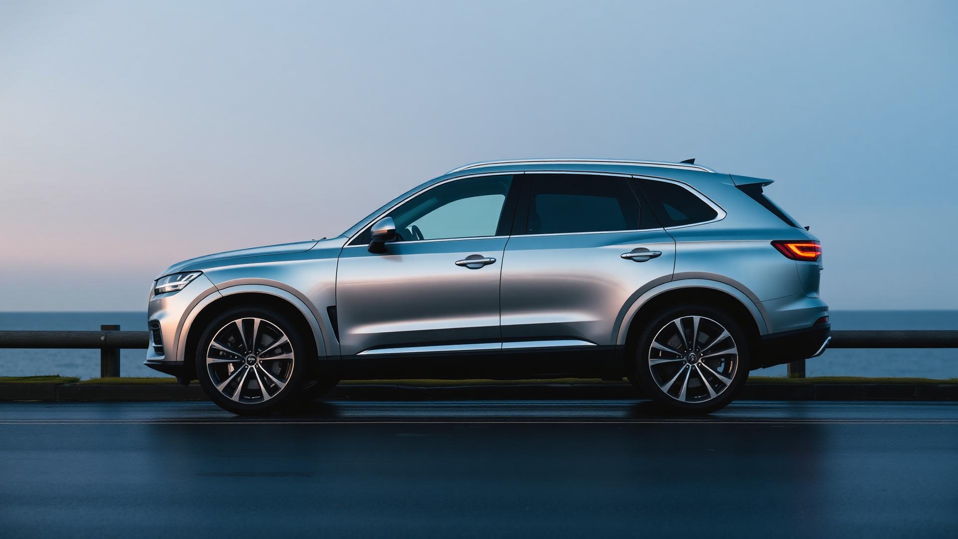 Premium silver SUV at the Hampton Roads coastline
